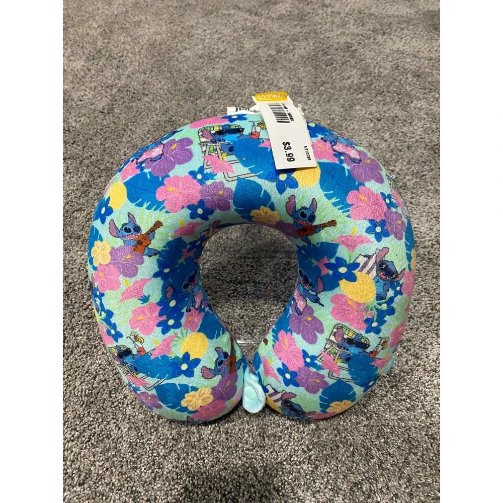 Disney Lilo & Stitch Tropical‎ Hibiscus Travel Neck Pillow Bioworld Blue